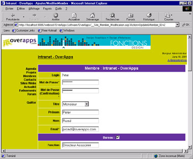 Modifification Membre - OverApps